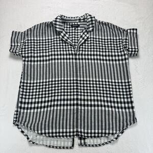 Madewell Women's Double-Faced Hayden Collar Popover Top VBlack and White Sz XXS